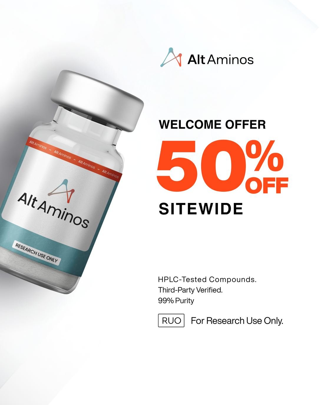 Alt Aminos ad creative — Welcome offer · 50% off