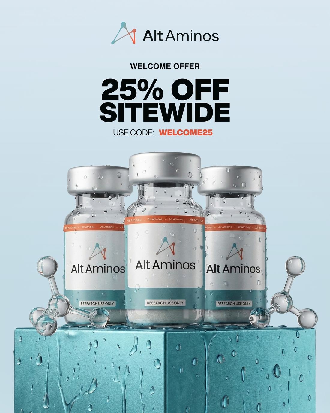 Alt Aminos ad creative — Welcome offer · 25% sitewide