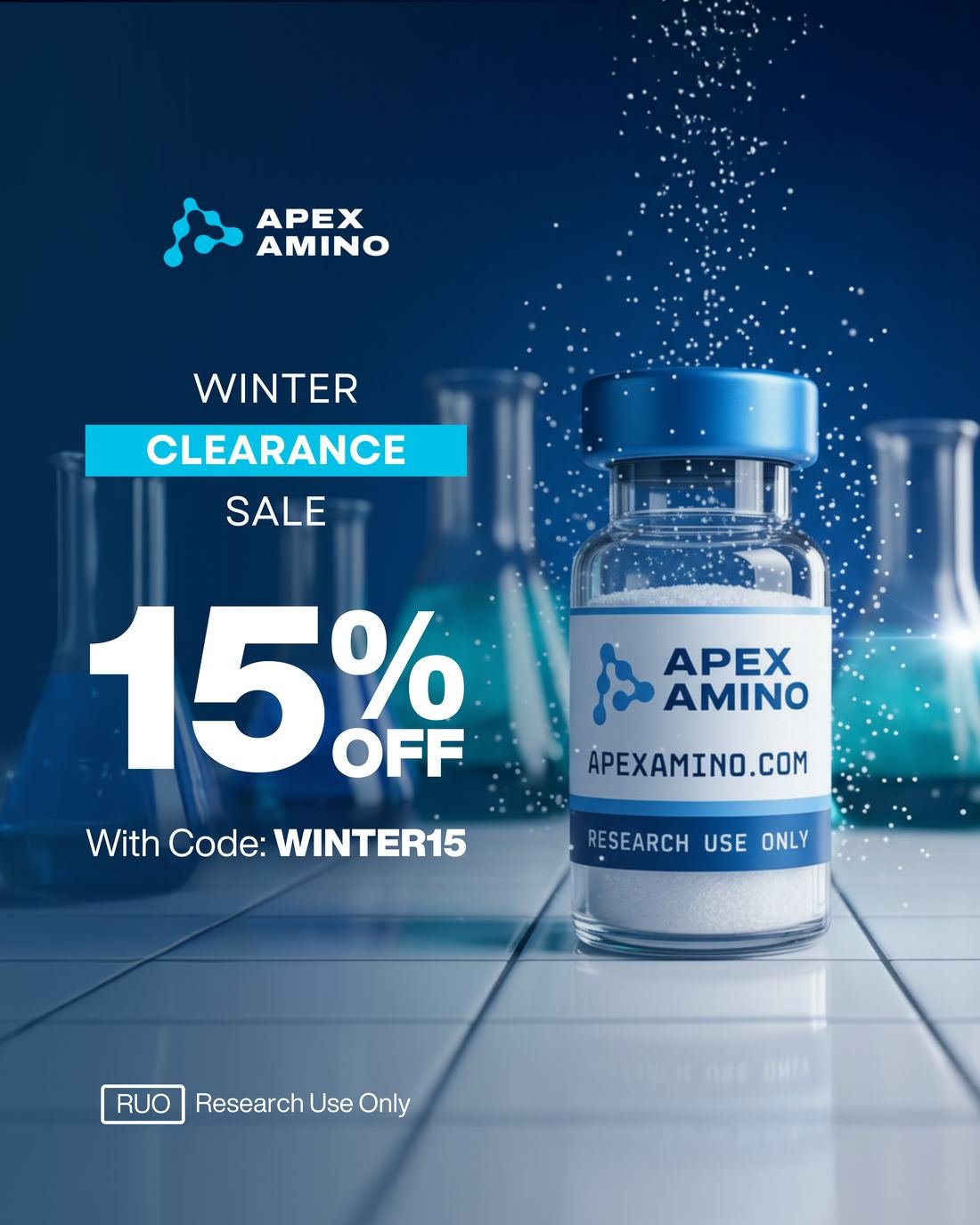 Apex Amino ad creative — Winter clearance · 15% off