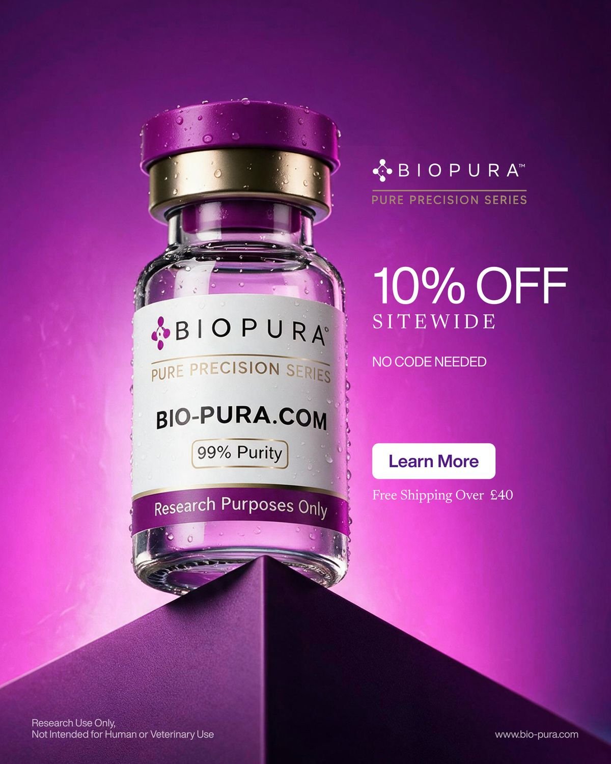 Bio Pura ad creative — Sitewide · 10% off, free shipping over £40
