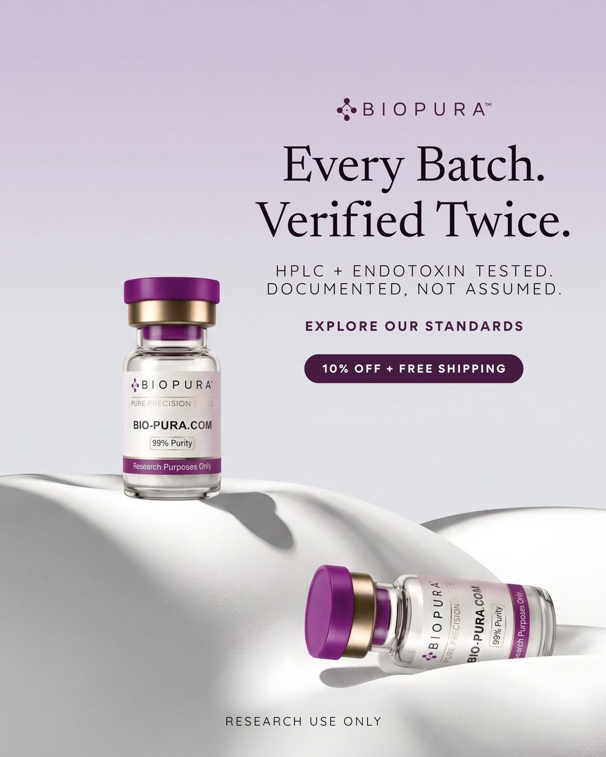 Bio Pura ad creative — Purity · every batch verified twice