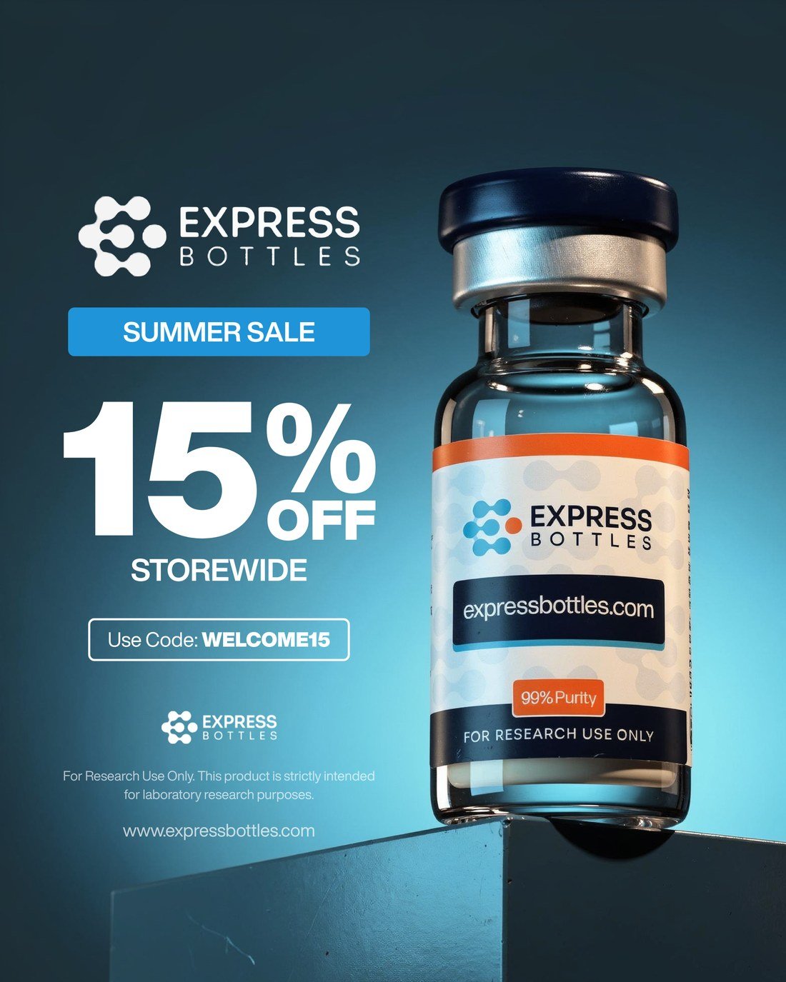 Express Bottles ad creative — Summer sale · 15% off storewide