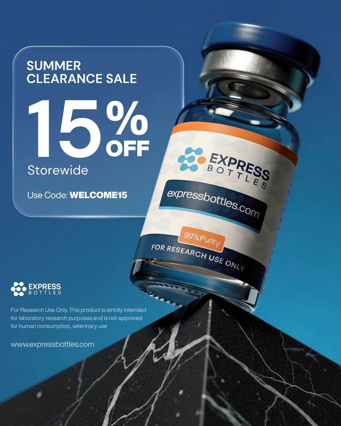 Express Bottles ad creative — Summer clearance · 15% off