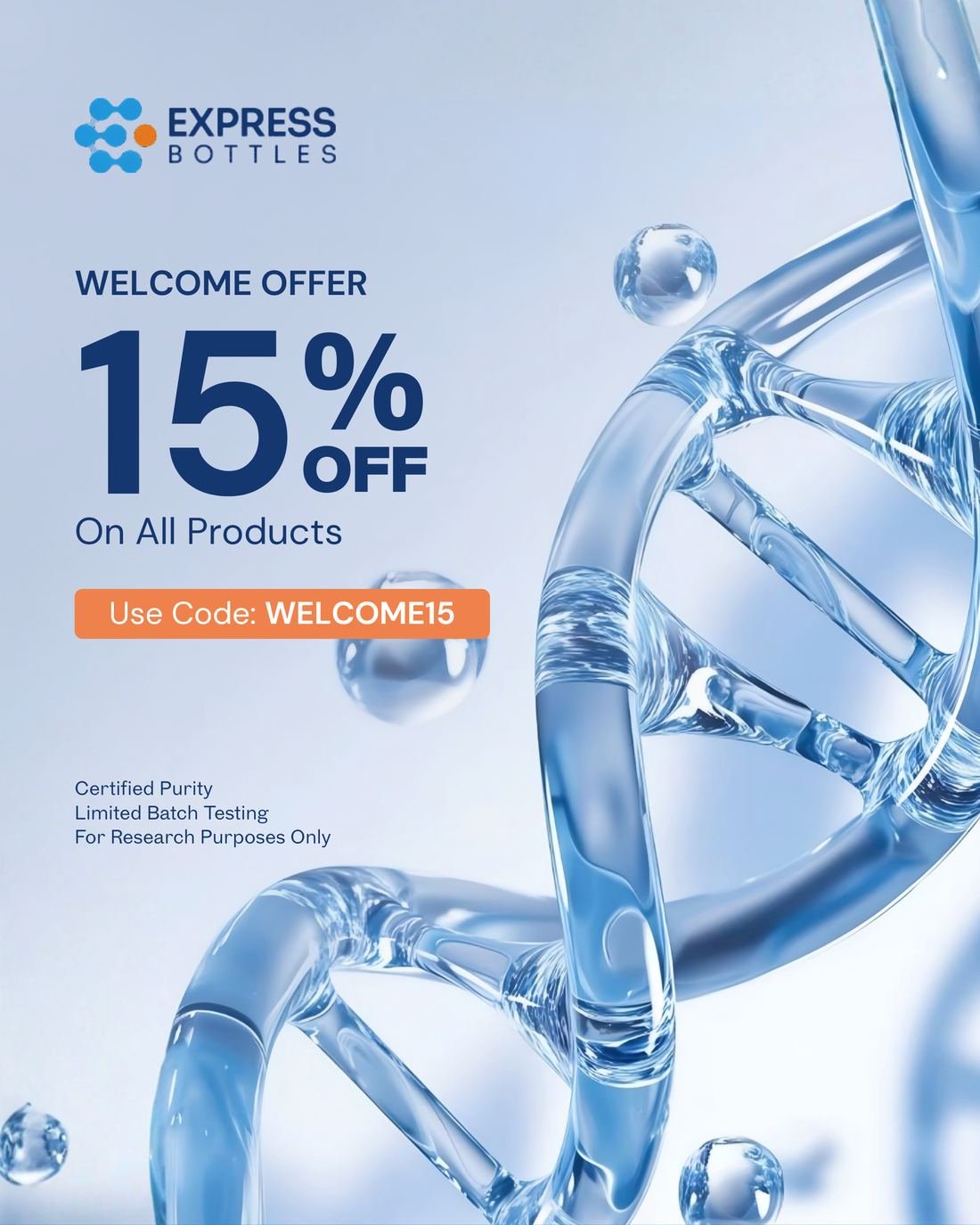 Express Bottles ad creative — Welcome offer · 15% off