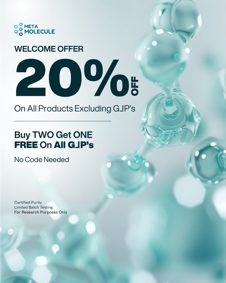 Meta Molecule ad creative — Welcome offer · Certified purity, batch tested