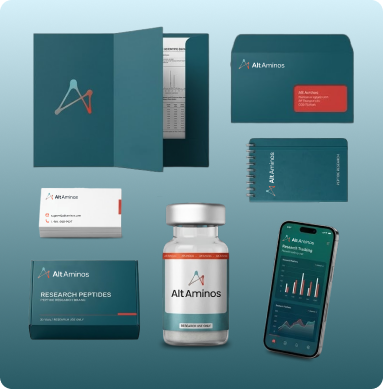 Peptide brand identity and logo design samples by Amino Marketing